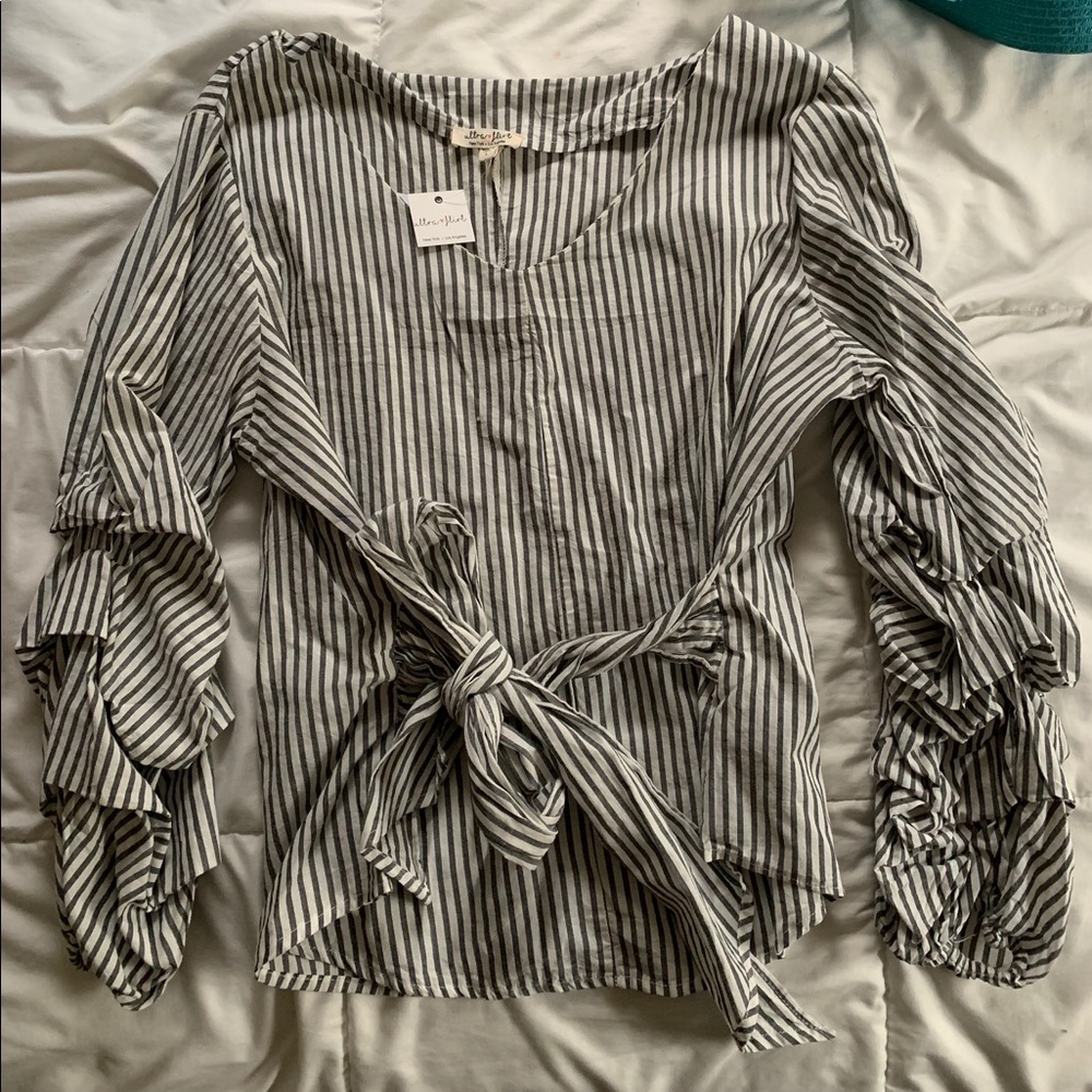 Ruffle Sleeved, Front Tie Blouse